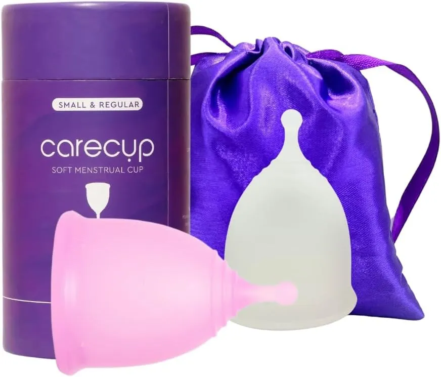 Reusable Menstrual Cup Set - The Most Reliable Medical Grade Silicone Period Cups - Comfortably use for 12 Hours (Small & Large)
