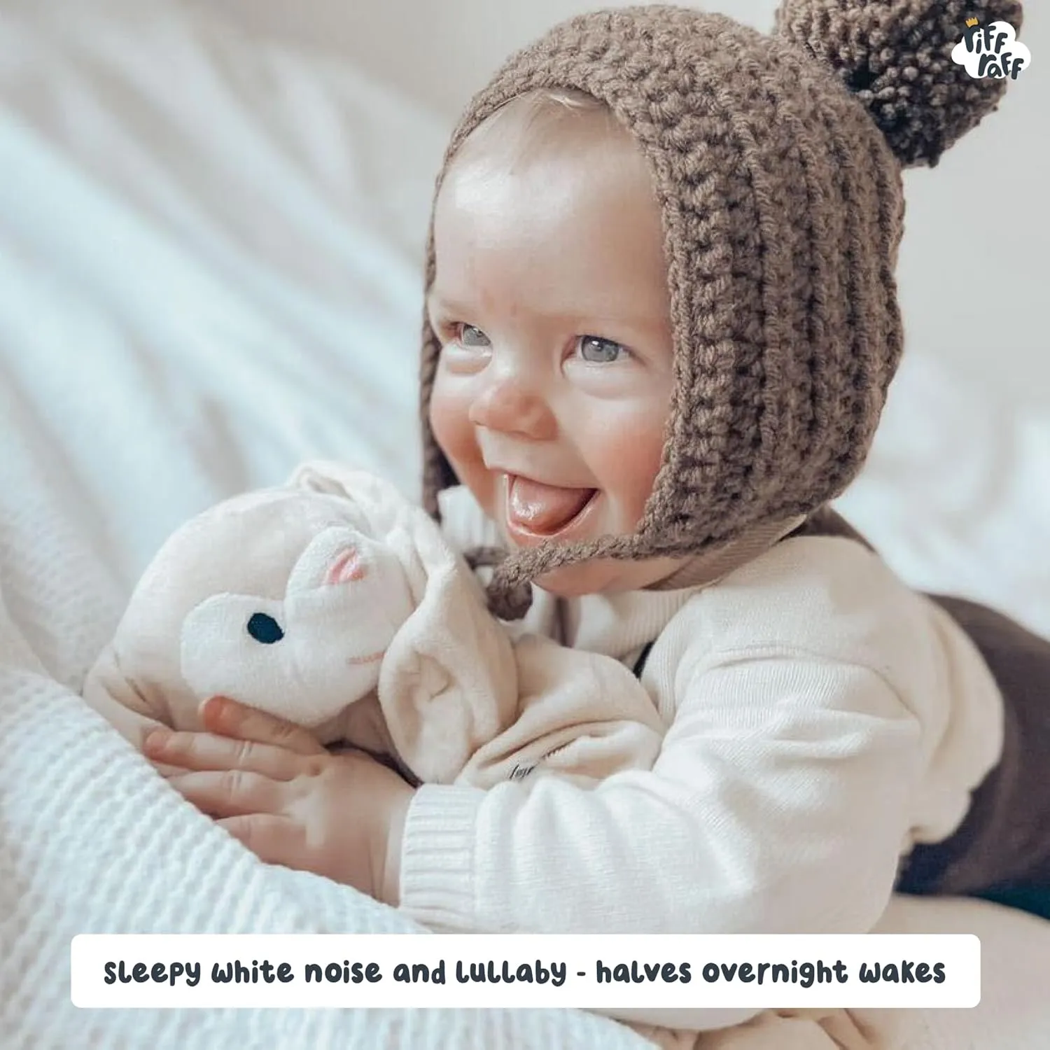 Riff Raff Sleep Soother Sleep Aid Lullaby for Newborn/Baby 0  Months, Portable White Noise Plush Sound Machine, Heartbeat & White Noise Plush, Stuffed Animals for Babies w/Velcro Strap - Bunny