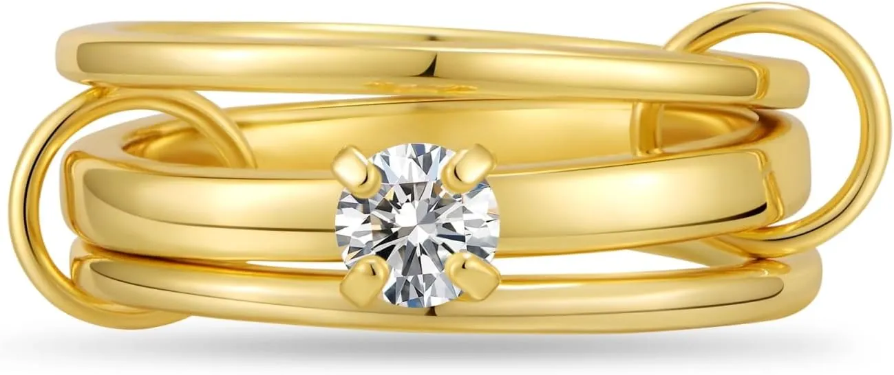 Rings for Women Non Tarnish Gold - Cubic Zirconia Stackable Engagement Rings Set for Women - Dainty Solitaire Promise Rings for Her Everyday Wear Statement Multi Interlocked Ring