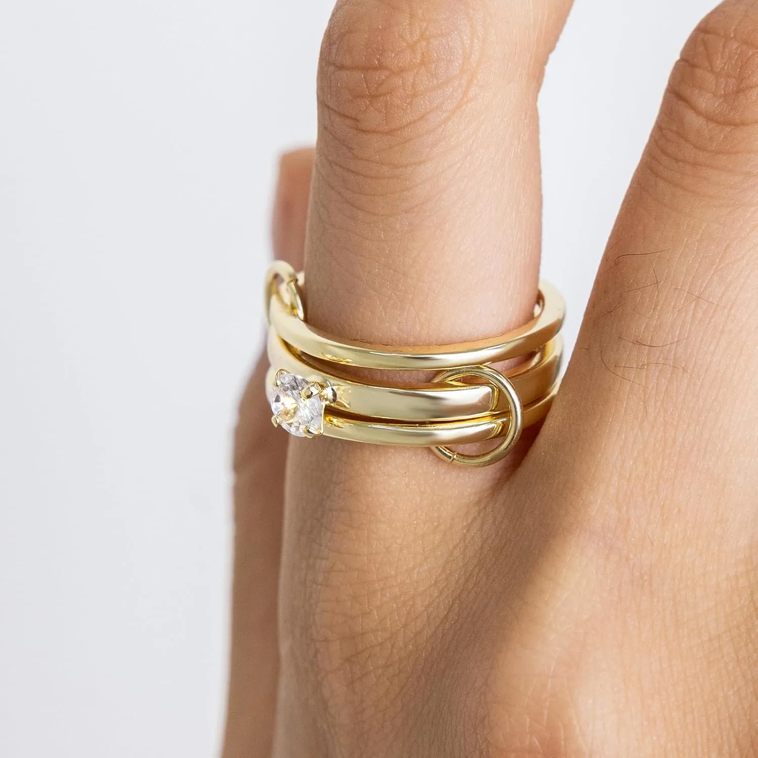 Rings for Women Non Tarnish Gold - Cubic Zirconia Stackable Engagement Rings Set for Women - Dainty Solitaire Promise Rings for Her Everyday Wear Statement Multi Interlocked Ring