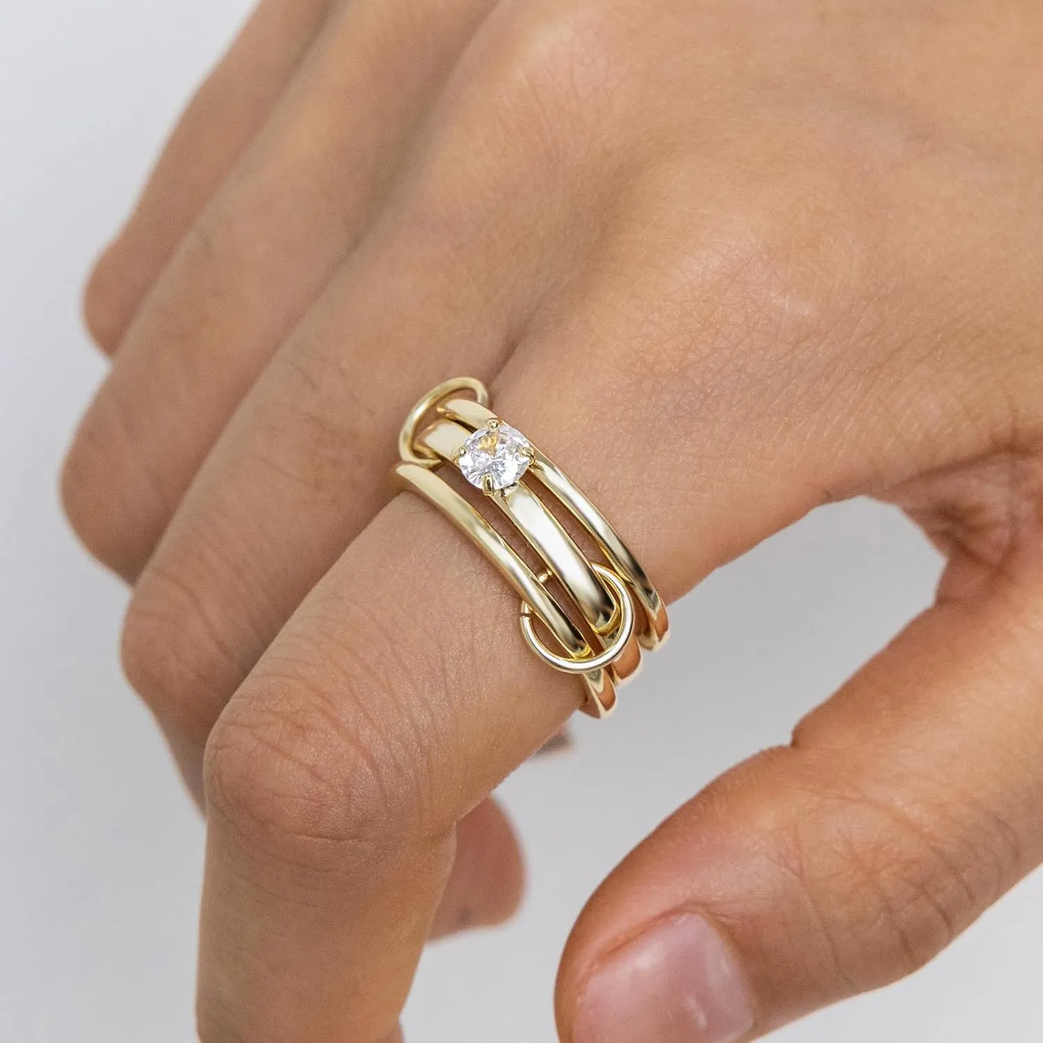 Rings for Women Non Tarnish Gold - Cubic Zirconia Stackable Engagement Rings Set for Women - Dainty Solitaire Promise Rings for Her Everyday Wear Statement Multi Interlocked Ring