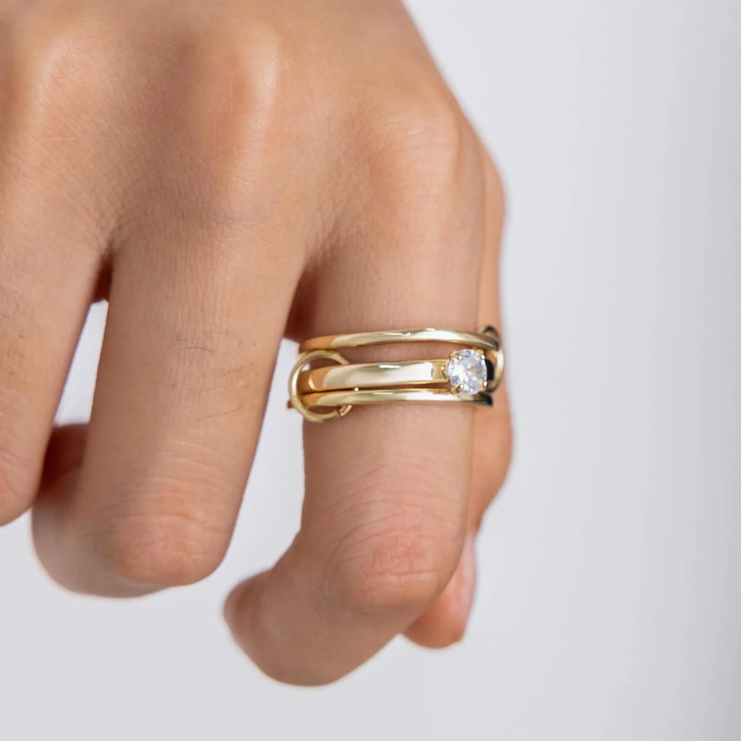 Rings for Women Non Tarnish Gold - Cubic Zirconia Stackable Engagement Rings Set for Women - Dainty Solitaire Promise Rings for Her Everyday Wear Statement Multi Interlocked Ring