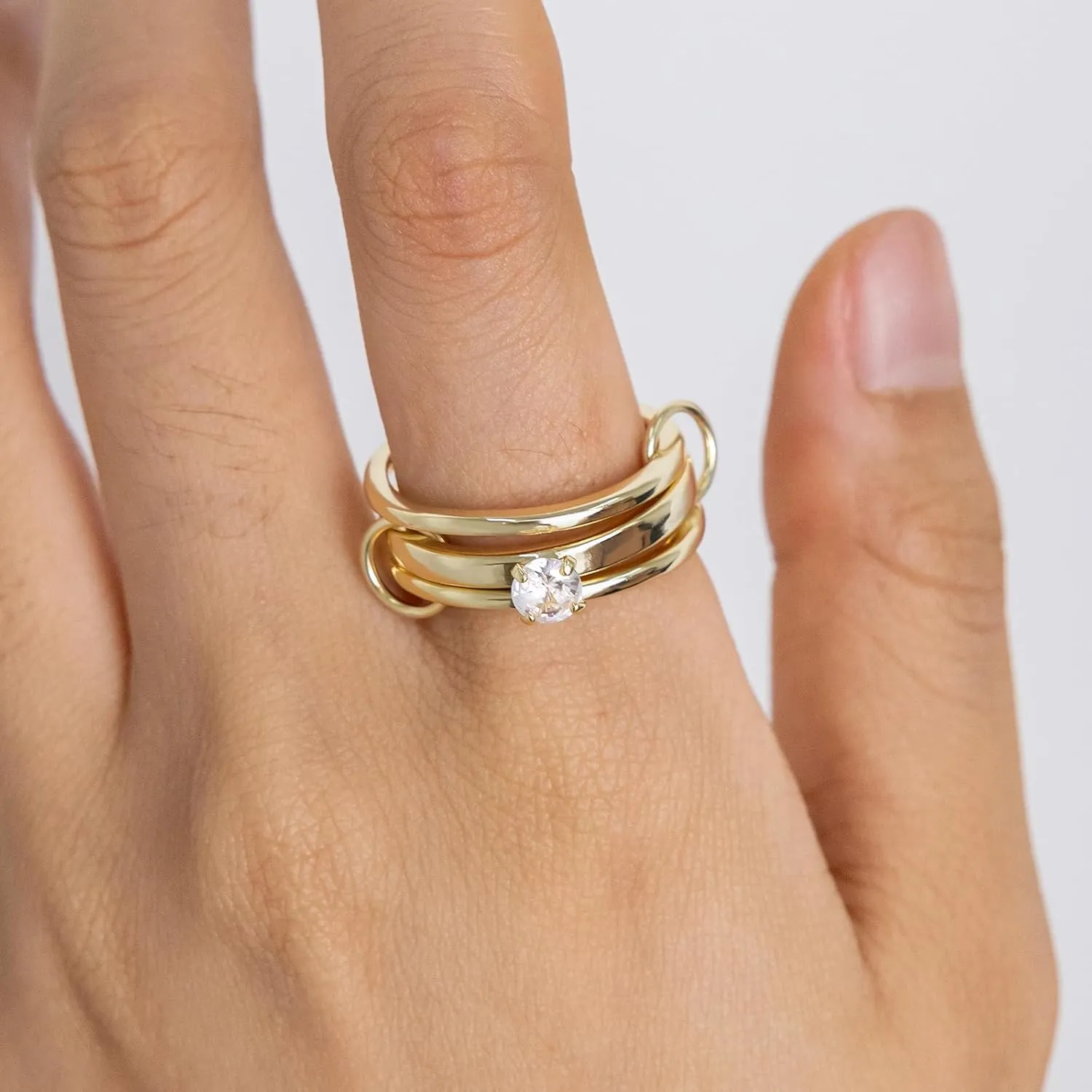Rings for Women Non Tarnish Gold - Cubic Zirconia Stackable Engagement Rings Set for Women - Dainty Solitaire Promise Rings for Her Everyday Wear Statement Multi Interlocked Ring