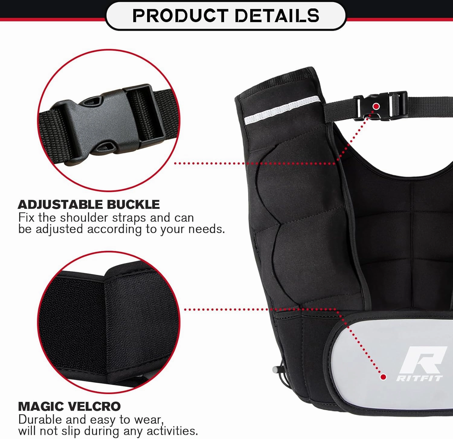 RitFit Weighted Vest 8 10 20 Lbs for Men & Women with Adjustable Straps and Reflective Strips, Body Weight Vest for Strength Training and Muscle Building, Neoprene Fabric
