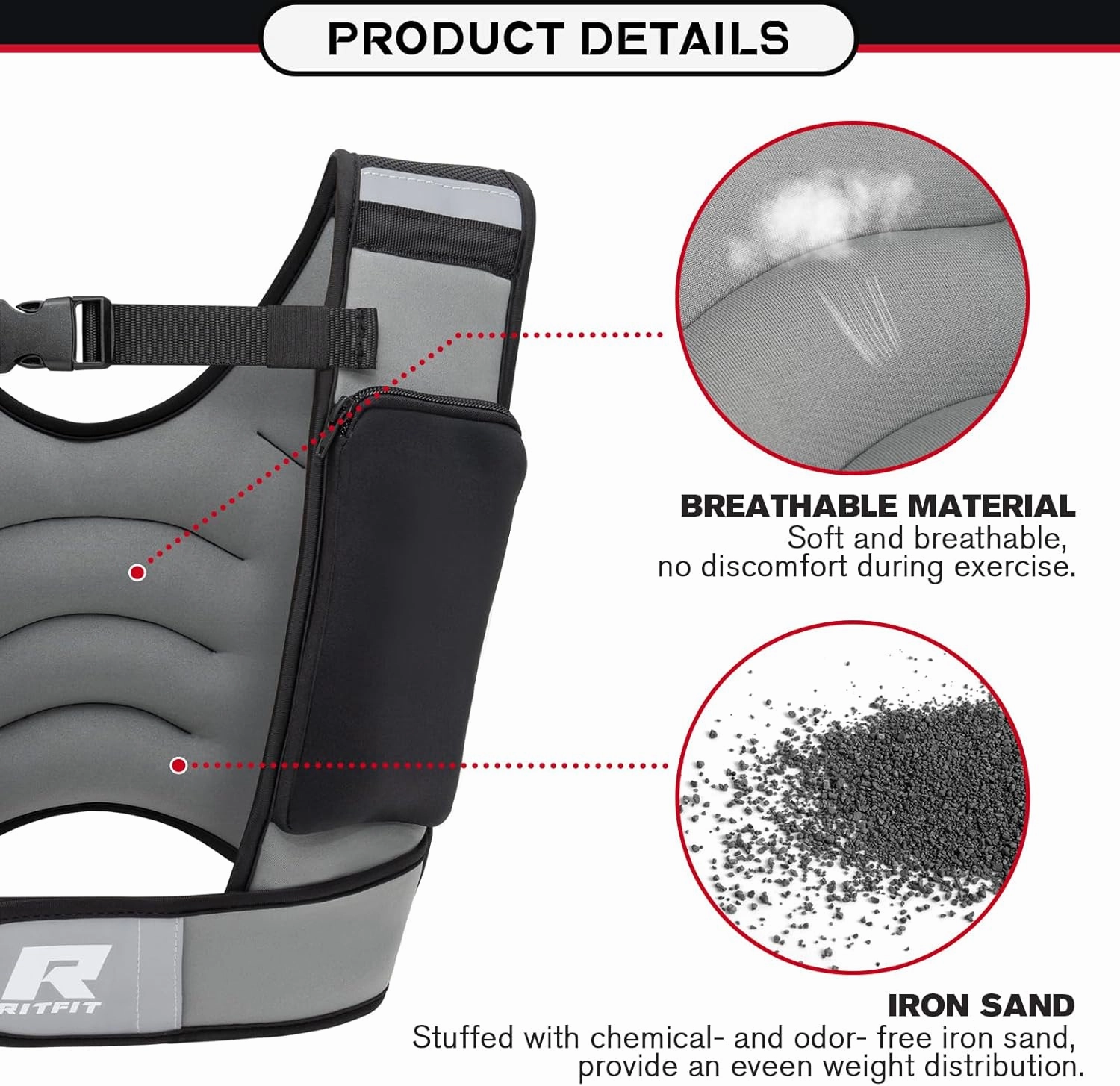 RitFit Weighted Vest 8 10 20 Lbs for Men & Women with Adjustable Straps and Reflective Strips, Body Weight Vest for Strength Training and Muscle Building, Neoprene Fabric