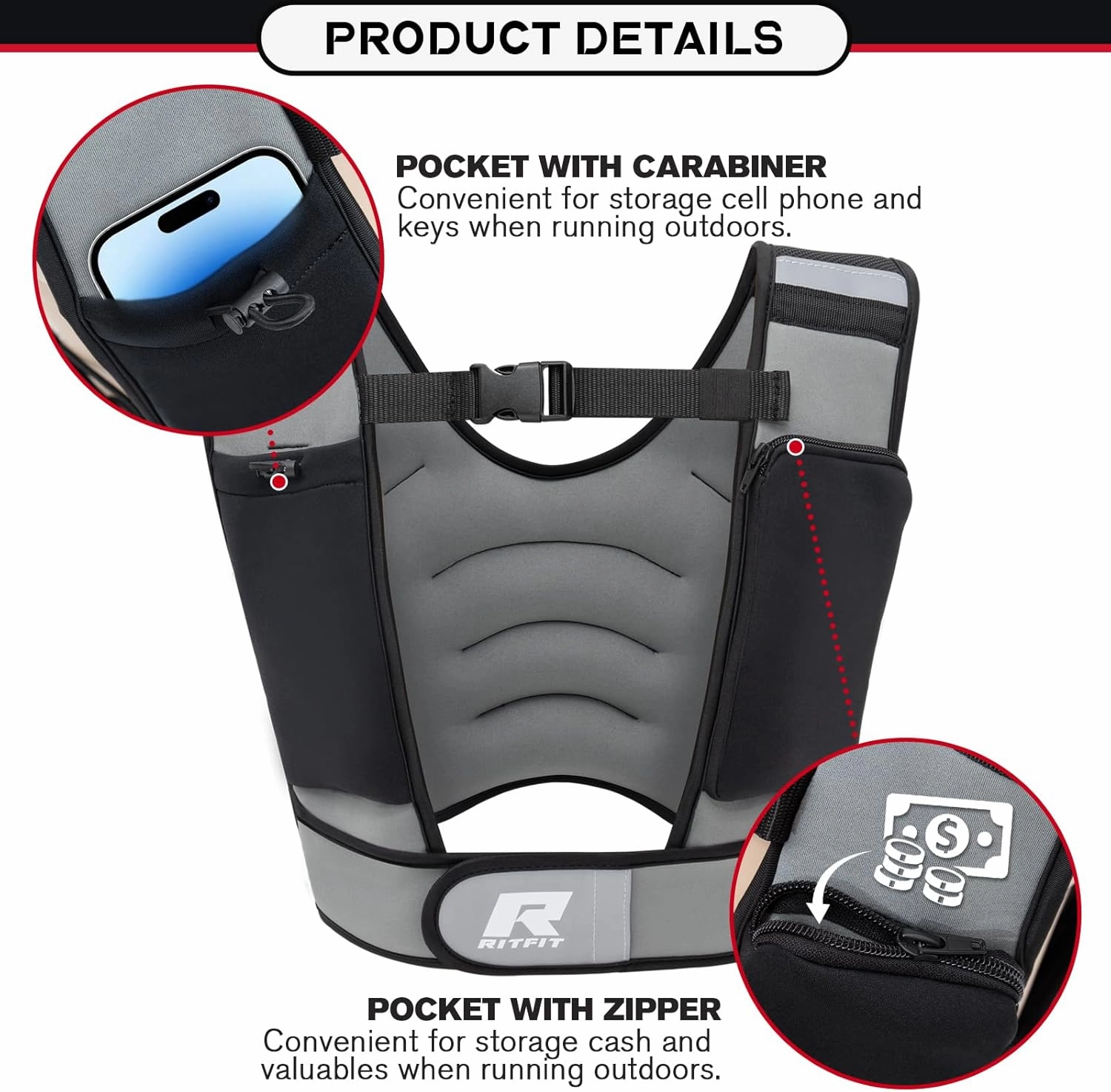 RitFit Weighted Vest 8 10 20 Lbs for Men & Women with Adjustable Straps and Reflective Strips, Body Weight Vest for Strength Training and Muscle Building, Neoprene Fabric