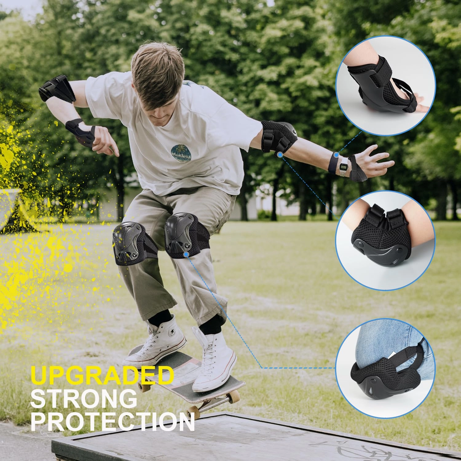Roller Skate Pads Adult Knee And Elbow Pads For Roller Skating, Wrist Guards Skateboarding Protective Gear Adult Knee Pads For Men Women Skating Pads M