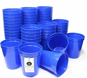 Rolling Sands 16 Oz Reusable Plastic Stadium Cups, Bulk 50 Pk, USA Made, BPA-Free Dishwasher Safe Plastic Tumblers, Blue