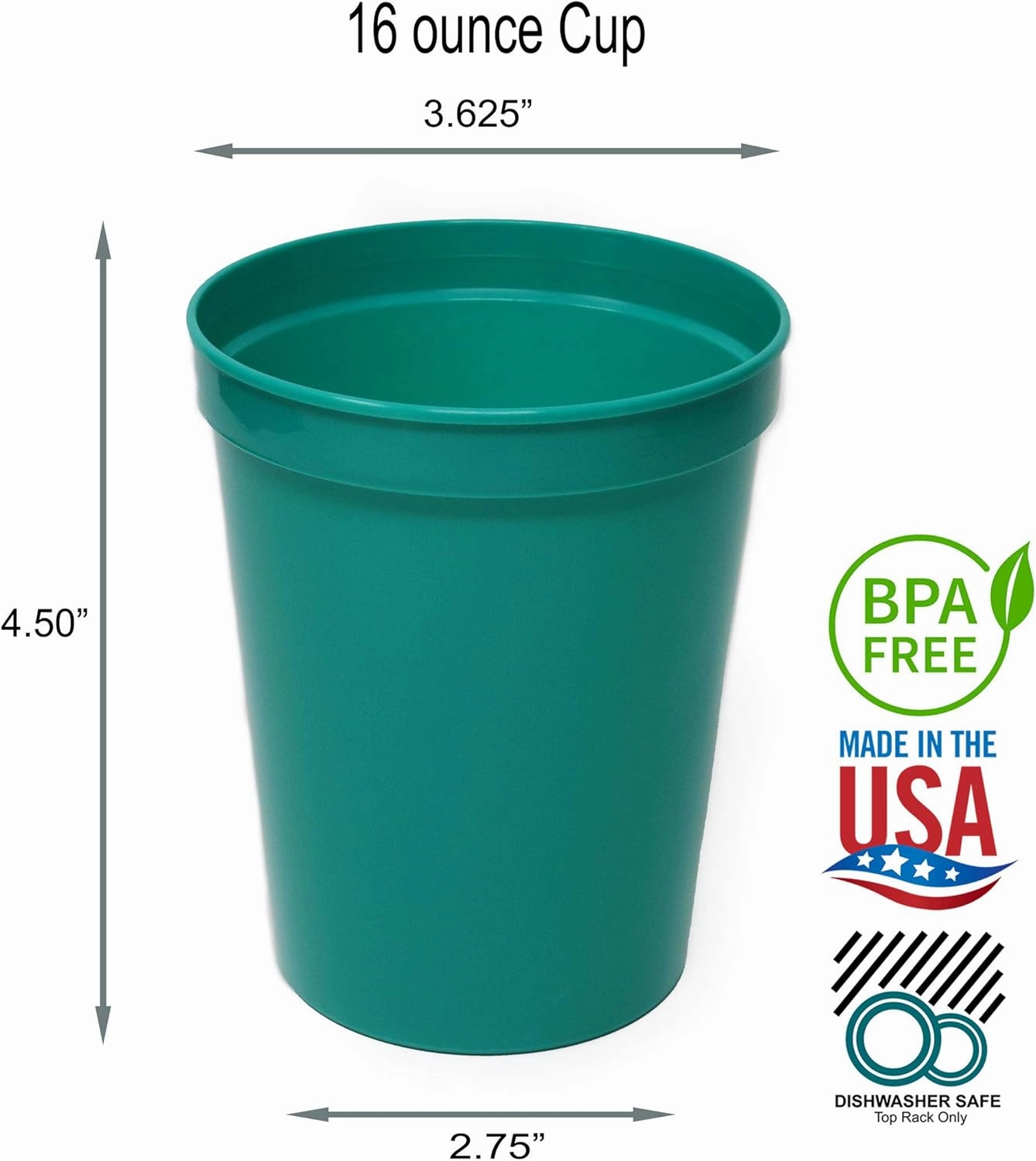 Rolling Sands 16 Oz Reusable Plastic Stadium Cups, Bulk 50 Pk, USA Made, BPA-Free Dishwasher Safe Plastic Tumblers, Teal