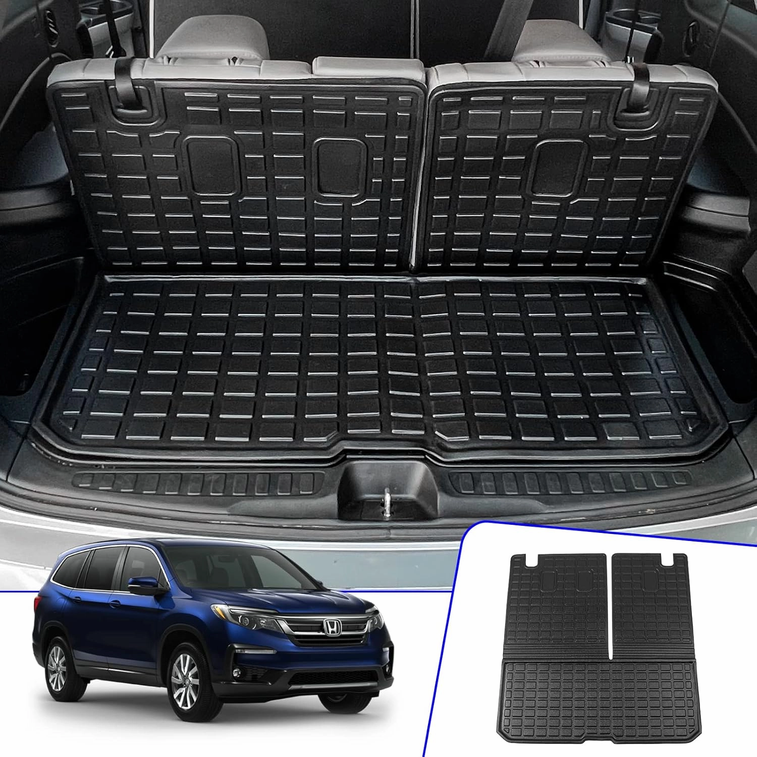 Rongtaod Cargo Mat Compatible with 2016-2025 Honda Pilot Cargo Mat Cargo Liner Trunk Mat TPE Back Seat Cover Protector 2024 Pilot Accessories (Trunk Mat with Backrest Mat)