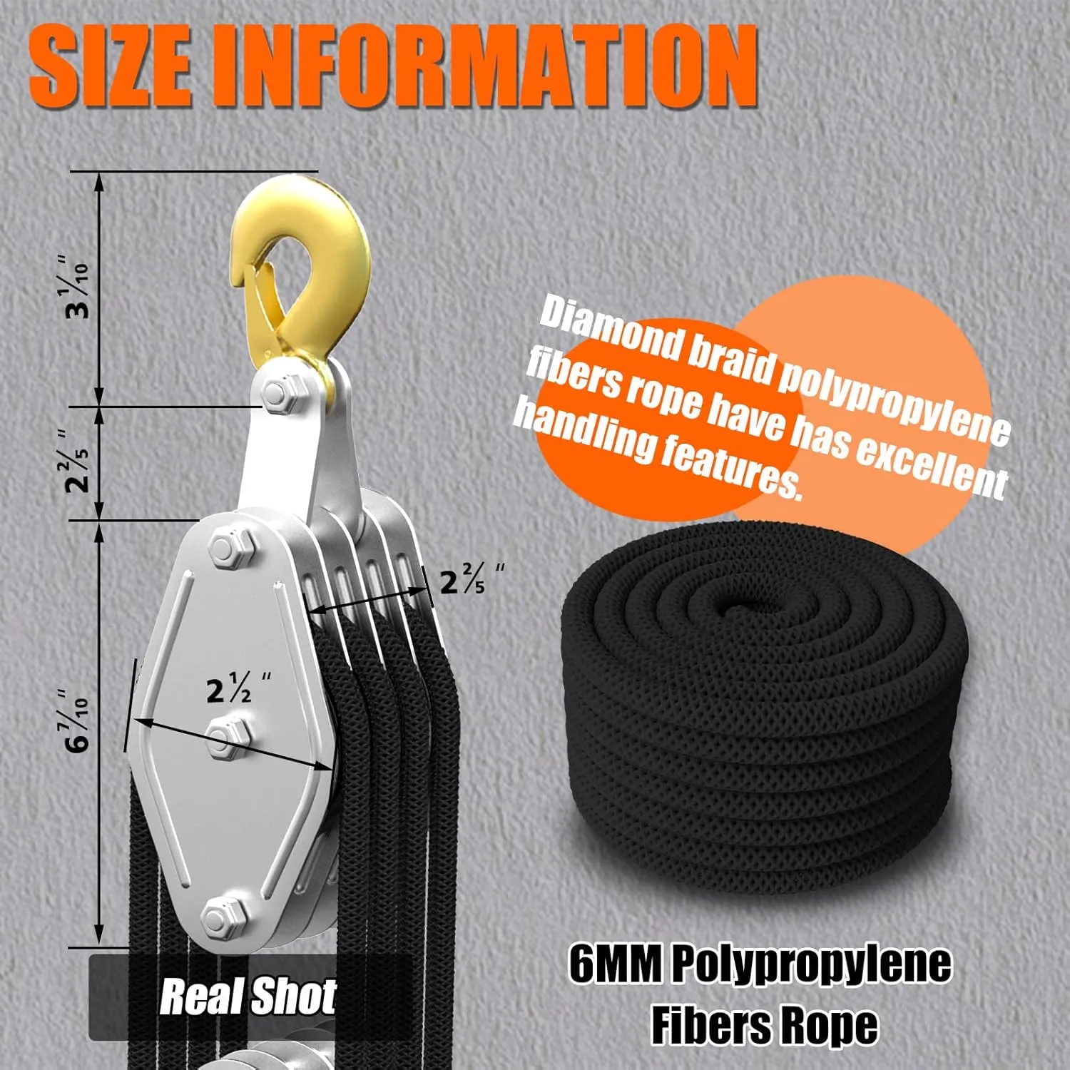 Rope Hoist Pulley System, 4400LB Pulley Block and Tackle, 8:1 Ratio Lifting Power 65ft, Heavy Duty Pulley Block for Hunting Lifting Heavy Objects Garage Warehouses Building