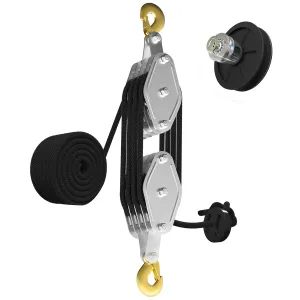 Rope Hoist Pulley System, 4400LB Pulley Block and Tackle, 8:1 Ratio Lifting Power 65ft, Heavy Duty Pulley Block for Hunting Lifting Heavy Objects Garage Warehouses Building