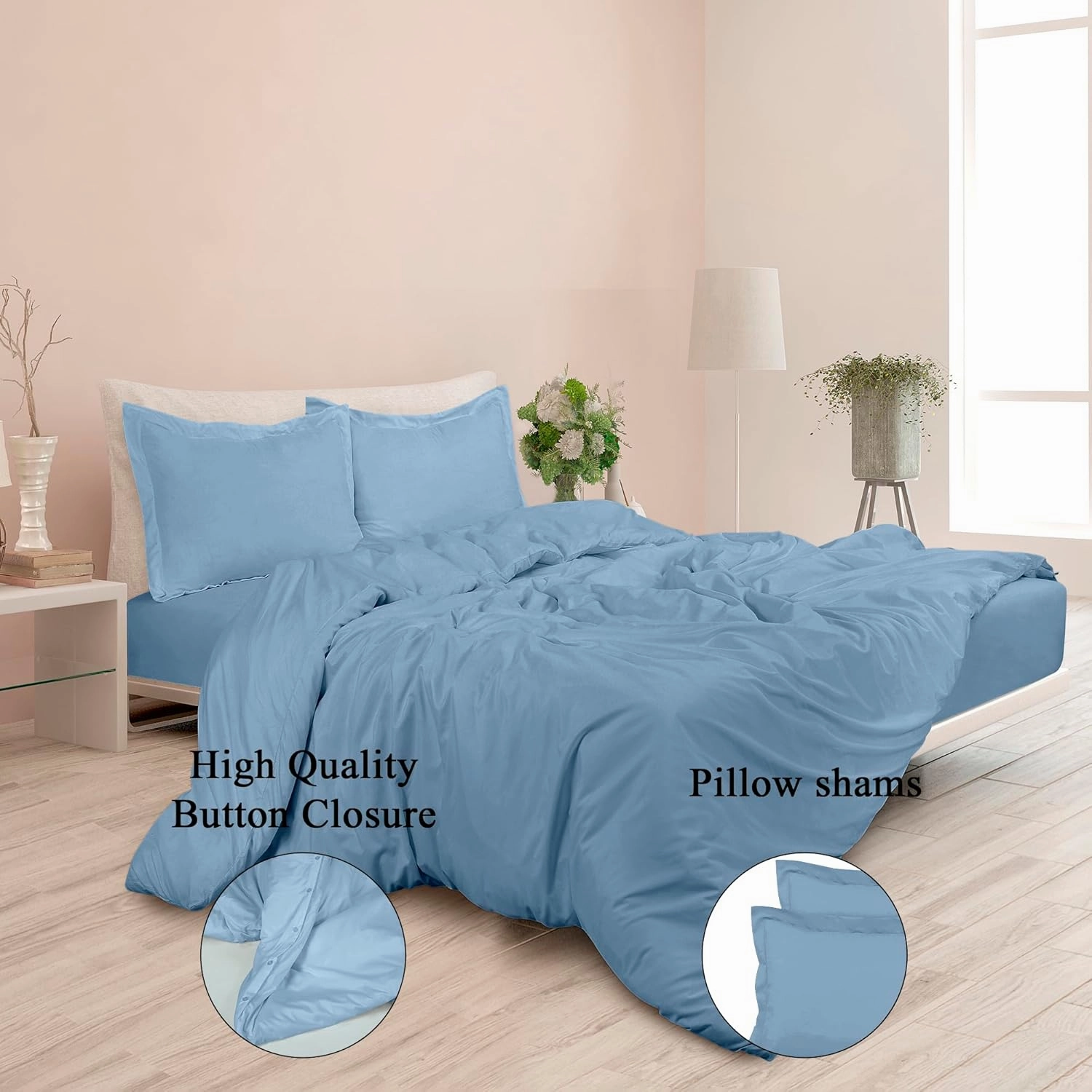 ROYALE Lake Blue Duvet Cover Full Size - 3 Piece Bedding Comforter Covers - Button Closure - 1 Full Duvet Covers 80x90 inches and 2 Pillow Shams - No Comforter Included