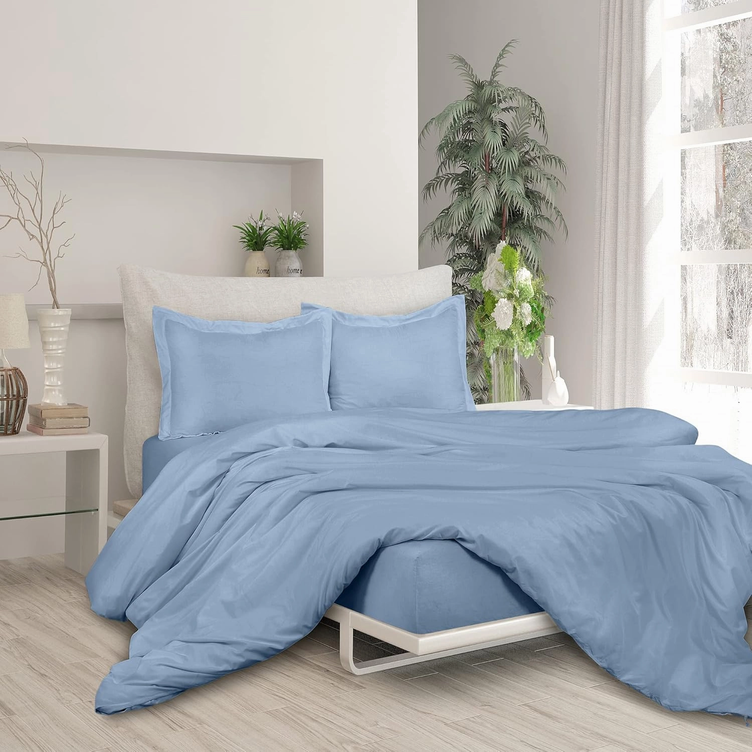 ROYALE Lake Blue Duvet Cover Full Size - 3 Piece Bedding Comforter Covers - Button Closure - 1 Full Duvet Covers 80x90 inches and 2 Pillow Shams - No Comforter Included