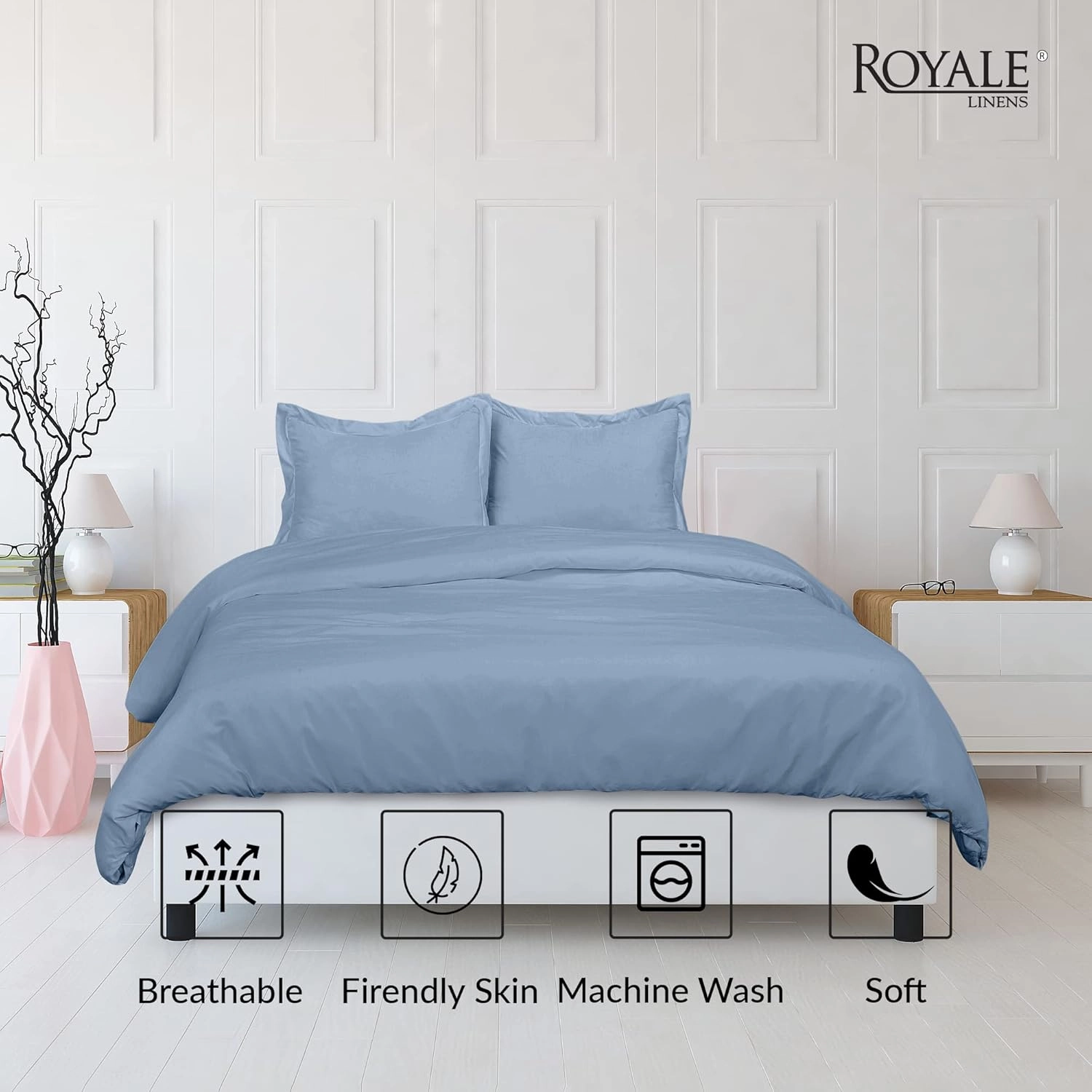 ROYALE Lake Blue Duvet Cover Full Size - 3 Piece Bedding Comforter Covers - Button Closure - 1 Full Duvet Covers 80x90 inches and 2 Pillow Shams - No Comforter Included