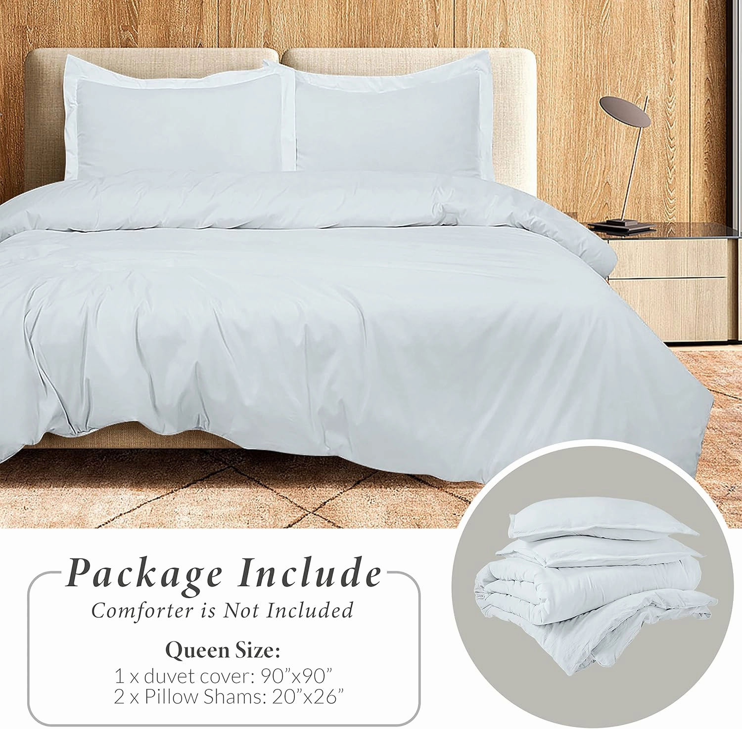 ROYALE LINENS White Duvet Cover Queen Size - 3 Piece Bedding Comforter Covers - Zipper Closure - 1 Queen Duvet Cover 90x90 inches and 2 Pillow Shams - No Comforter Included
