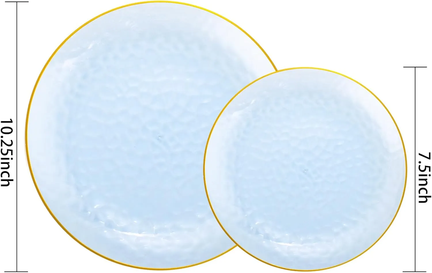 Rubtlamp 100Pcs Blue Gold Plastic Plates, Blue Disposable Plates With Gold Rim, Hammered Plastic Plates Include 50 Dessert Platos, 50 Dinner Platos for Party