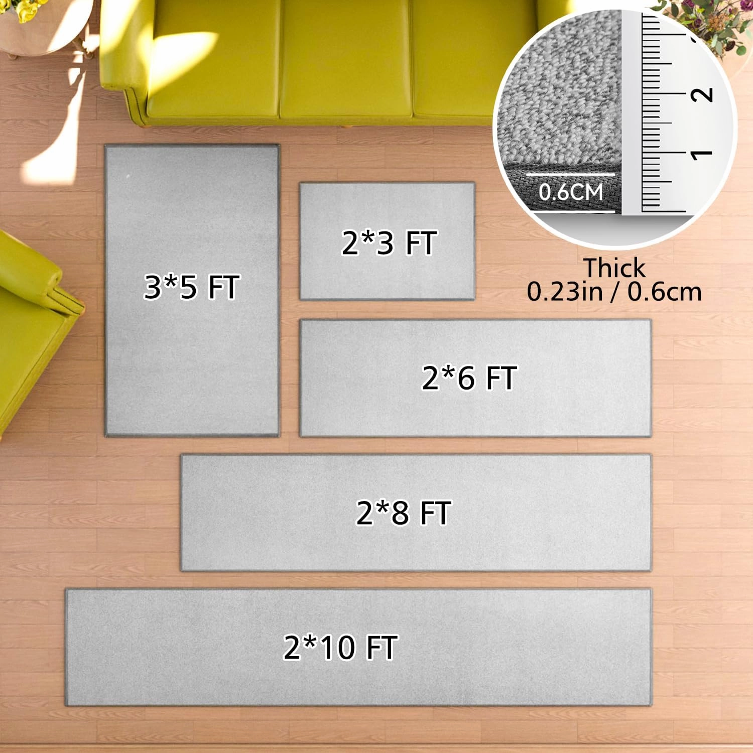 Runner Rug with Non Slip Rubber Backing, Washable Soft Floor Carpet for Kitchen, Hallway, Entryway Indoor, Bedroom, Laundry, Low Pile Area Rugs, Solid color with Pointillism style, 2*6 ft GREY