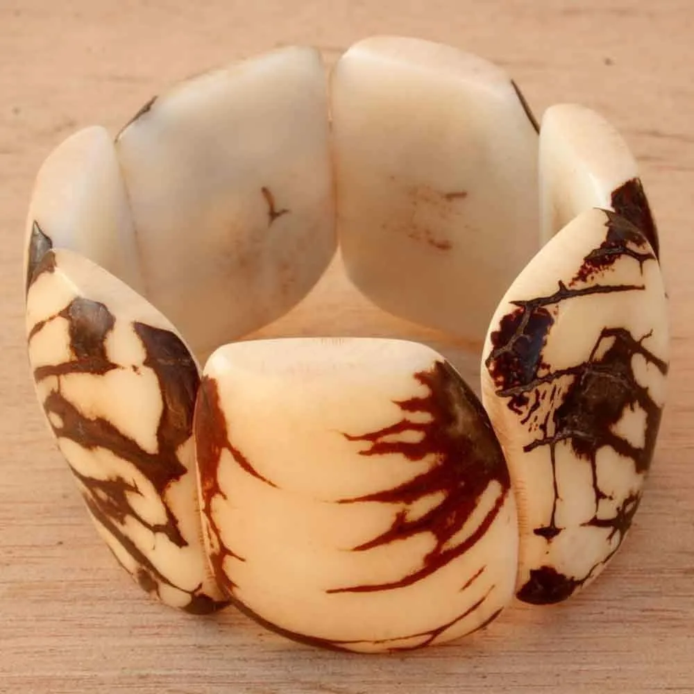 Rustic Off White Chunky Tagua Bracelet, Artisan Handcrafted Jewelry for Women