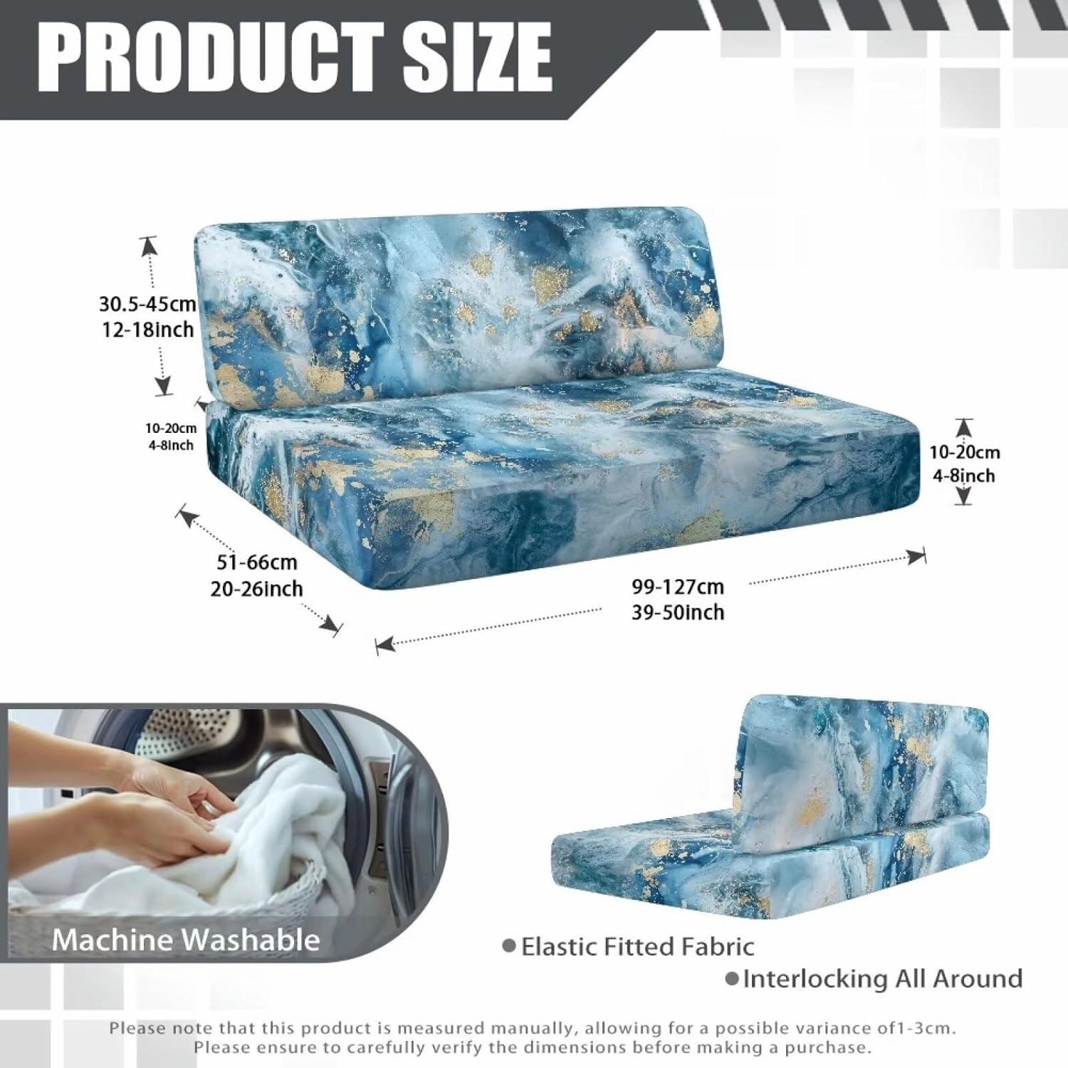 RV Cushion Covers Dinette Booth Seats Blue Marble Print Camper Cushion Covers Couch Cover 2 Cushion Slipcovers RV Sofa Cover No Arm RV Bench Seat Covers for Dinette