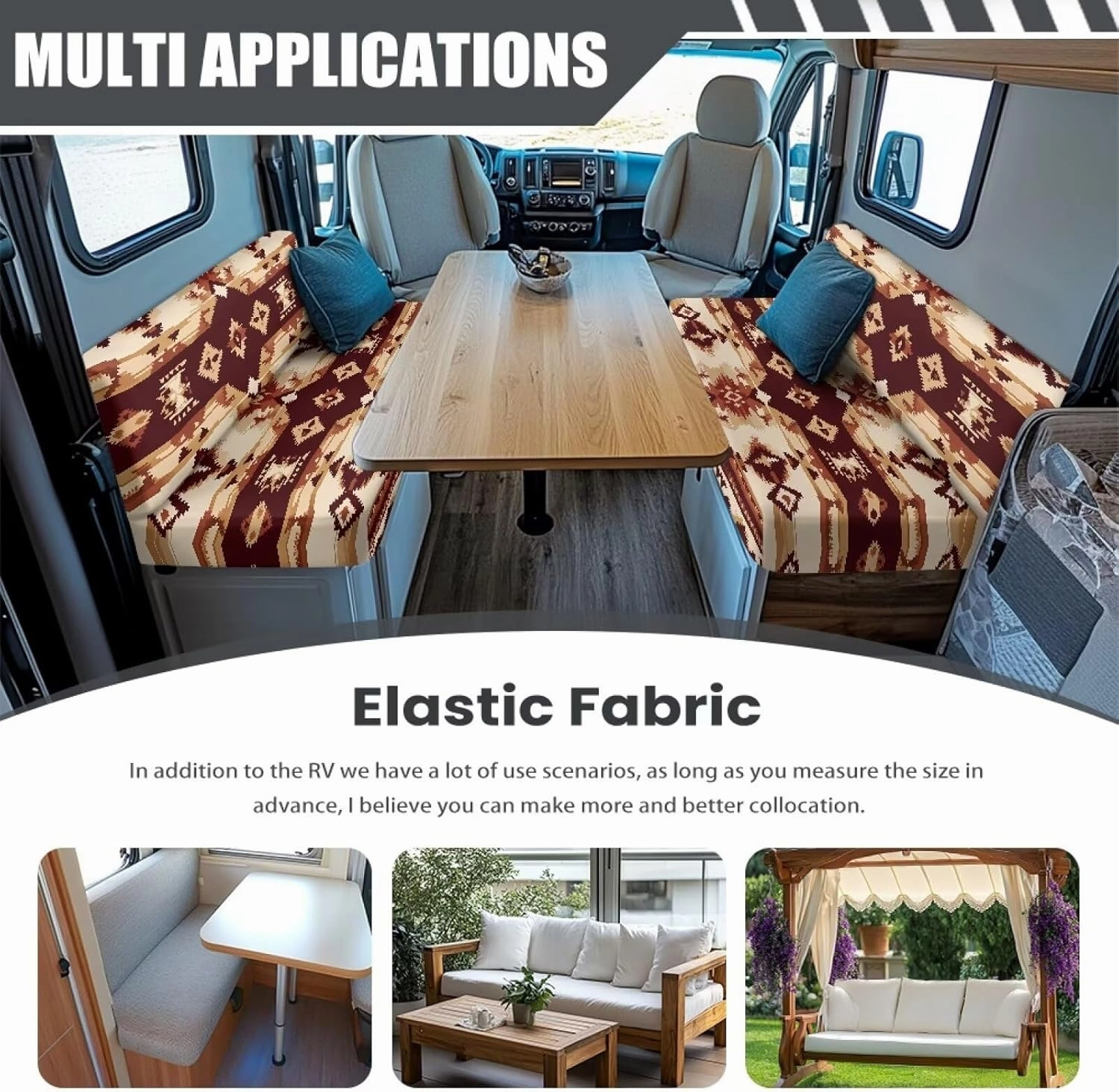 RV Dinette Cushion Covers Brown Aztec Print Camper Cushion Covers Dinette Booth Set Washable RV Couch Covers for Sofa Bed 2 Cushion RV Seat Covers Dinette Cushions Replacement