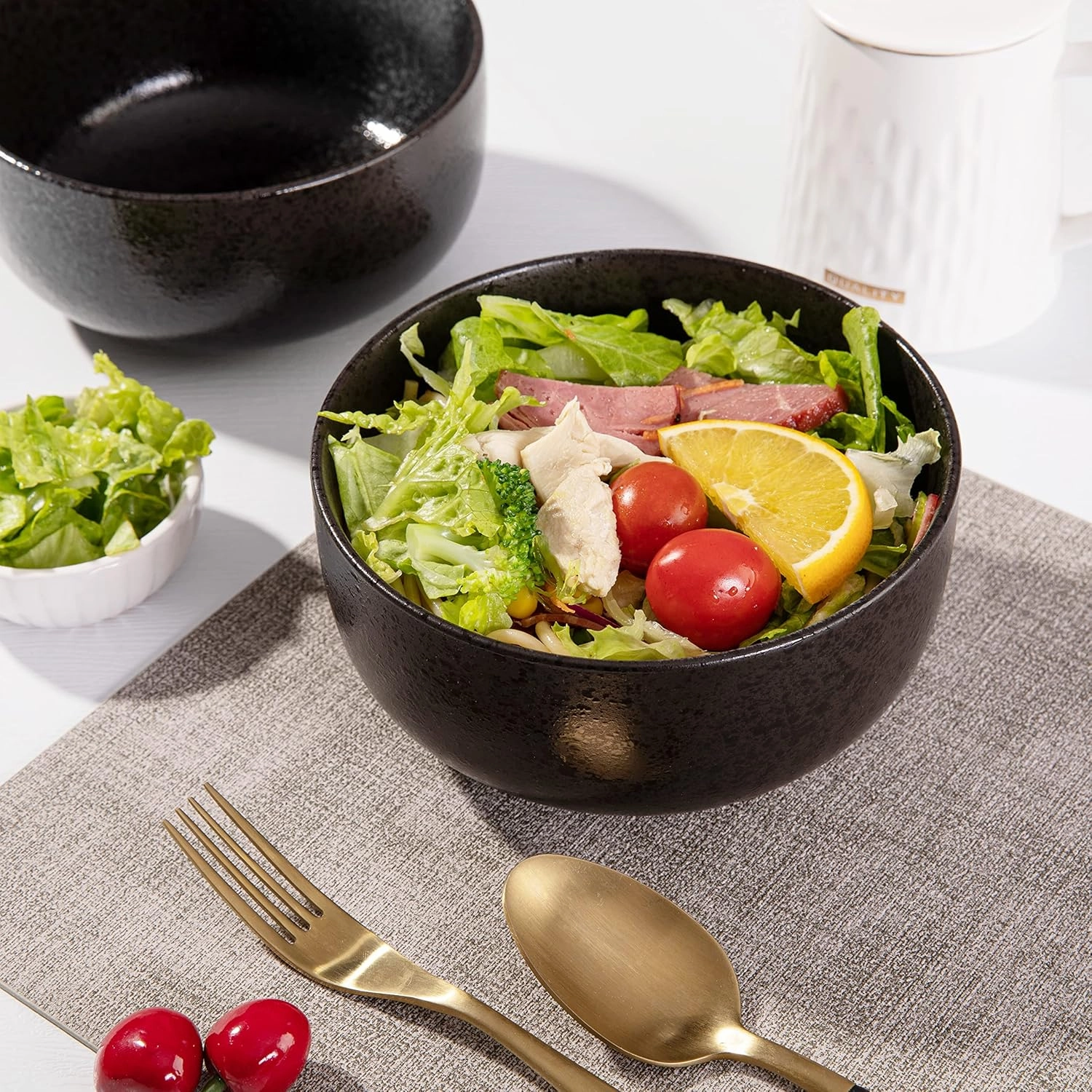 S&Q'S CERAMICS Soup Bowls - 36 Ounce Ceramic Bowl Set, Kitchen Bowls for Large Cereal, Noodle, Soup, Breakfast, Microwave and Dishwasher Safe, [Set of 4], Black and Grey