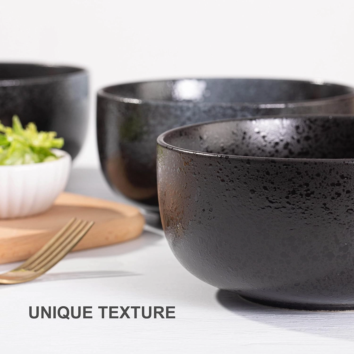 S&Q'S CERAMICS Soup Bowls - 36 Ounce Ceramic Bowl Set, Kitchen Bowls for Large Cereal, Noodle, Soup, Breakfast, Microwave and Dishwasher Safe, [Set of 4], Black and Grey