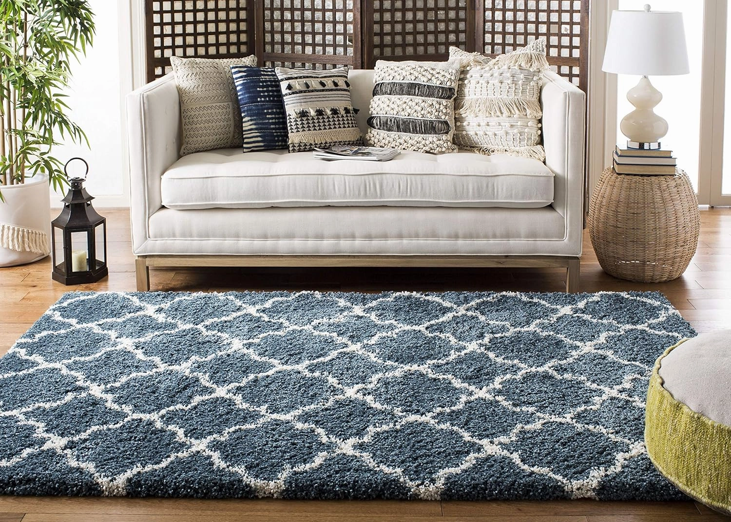 SAFAVIEH Hudson Shag Collection Area Rug - 6' x 9', Slate Blue & Ivory, Moroccan Trellis Design, Non-Shedding & Easy Care, 2-inch Thick Ideal for High Traffic Areas in Living Room, Bedroom (SGH282L)