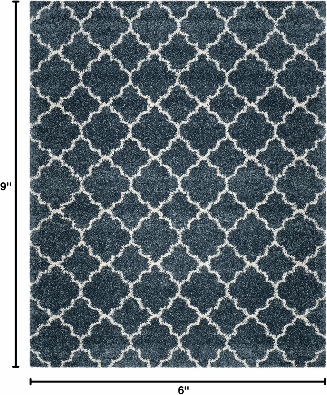 SAFAVIEH Hudson Shag Collection Area Rug - 6' x 9', Slate Blue & Ivory, Moroccan Trellis Design, Non-Shedding & Easy Care, 2-inch Thick Ideal for High Traffic Areas in Living Room, Bedroom (SGH282L)