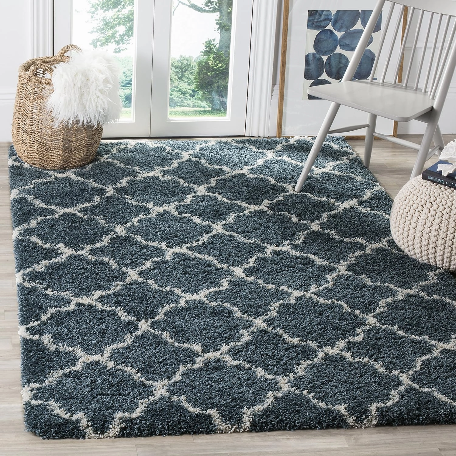 SAFAVIEH Hudson Shag Collection Area Rug - 6' x 9', Slate Blue & Ivory, Moroccan Trellis Design, Non-Shedding & Easy Care, 2-inch Thick Ideal for High Traffic Areas in Living Room, Bedroom (SGH282L)