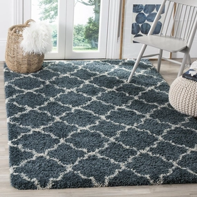 SAFAVIEH Hudson Shag Collection Area Rug - 6' x 9', Slate Blue & Ivory, Moroccan Trellis Design, Non-Shedding & Easy Care, 2-inch Thick Ideal for High Traffic Areas in Living Room, Bedroom (SGH282L)