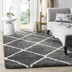 SAFAVIEH Hudson Shag Collection Area Rug - 8' x 10', Dark Grey & Ivory, Modern Trellis Design, Non-Shedding & Easy Care, 2-inch Thick Ideal for High Traffic Areas in Living Room, Bedroom (SGH281G)