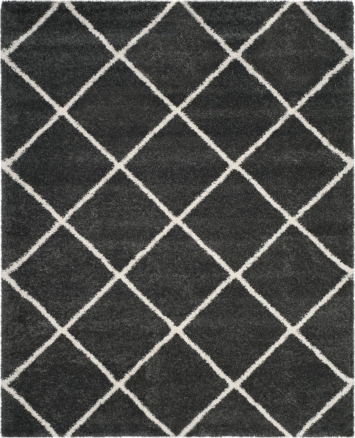 SAFAVIEH Hudson Shag Collection Area Rug - 8' x 10', Dark Grey & Ivory, Modern Trellis Design, Non-Shedding & Easy Care, 2-inch Thick Ideal for High Traffic Areas in Living Room, Bedroom (SGH281G)