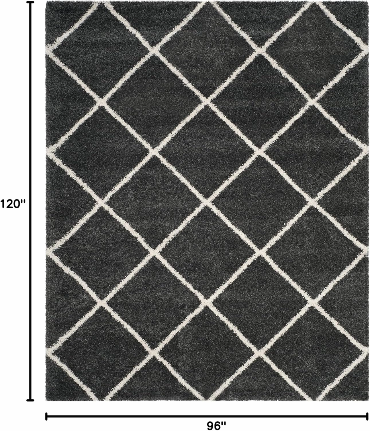 SAFAVIEH Hudson Shag Collection Area Rug - 8' x 10', Dark Grey & Ivory, Modern Trellis Design, Non-Shedding & Easy Care, 2-inch Thick Ideal for High Traffic Areas in Living Room, Bedroom (SGH281G)