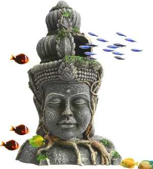 Saim Buddha Head Statue Aquarium Decorations Resin Fish Hideout Betta Cave for 20 to 35 Gallon Fish Tank Accessories Gold Fish Betta Sleep Rest Hide Play Breed