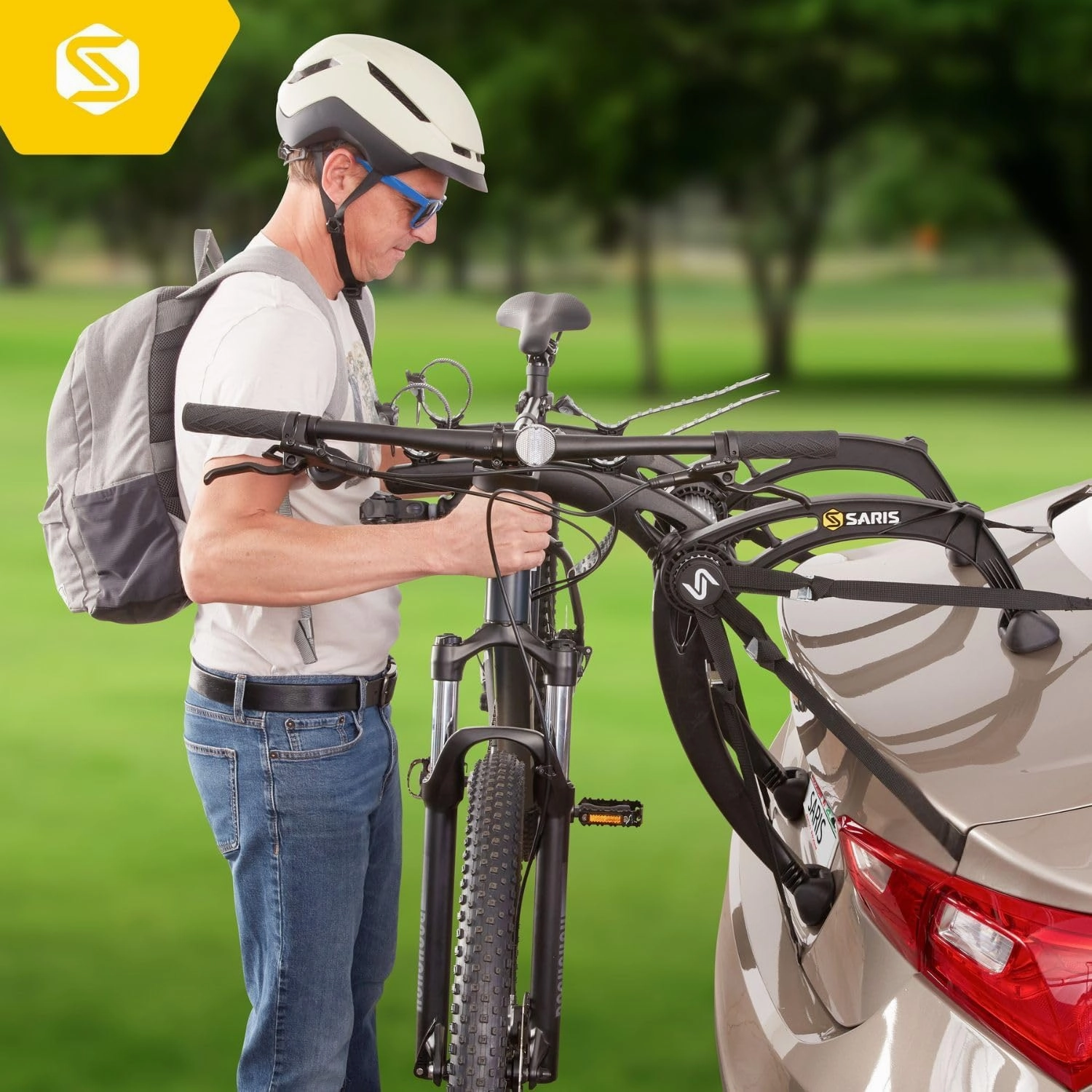 Saris Bones EX 2-Bike Trunk Rack Bicycle Carrier, Durable, Rust-Free, Anti-Sway Straps, Made in USA, Arc-Based Design, 100% Recyclable Materials