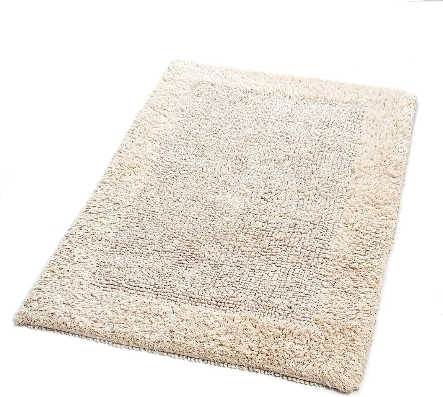 Savi Home Bath Mat Rug 17x24 Linen, 100% Pure Cotton, Super Soft White, Plush & Absorbent, Hand Tufted Heavy Weight Construction, Full Reversible Step Out Rugs