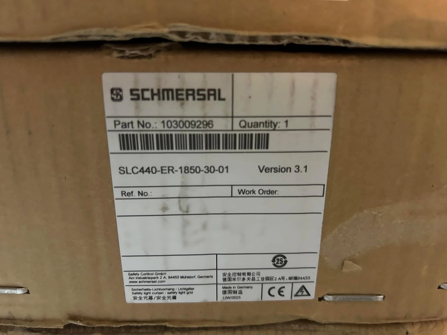 Schmersal 103009296 Safety Light Curtain SLC440 Protection Field Height 1850mm SLC440-ER-1850-30-01 4030661458731