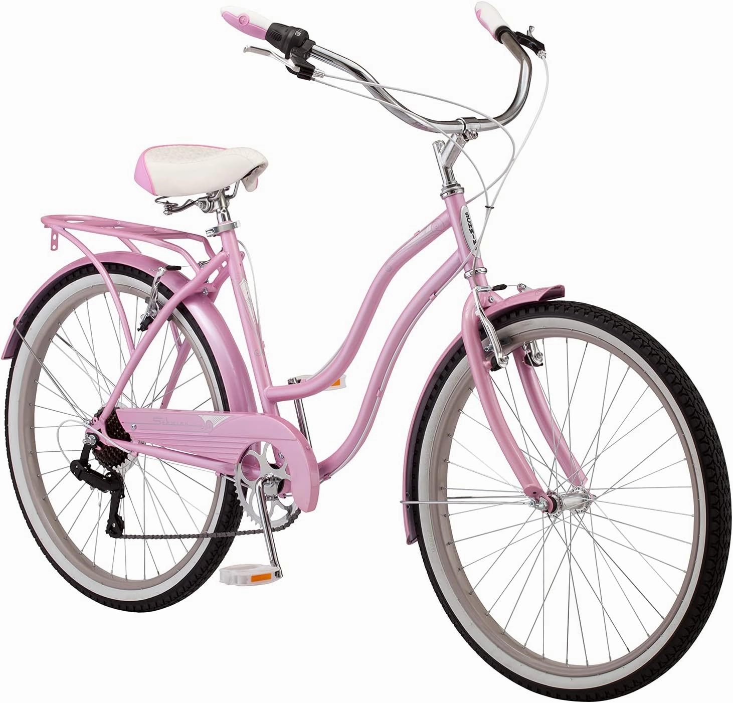 Schwinn Perla Cruiser Bike, 26 Inch Bike for Women and Men, 7-Speed Beach Cruiser Bicycle, Linear Pull Brakes, Comfortable Quilted Seat, Upright Riding Position, Adult Bicycle
