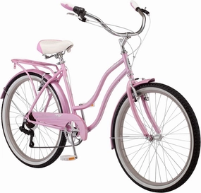 Schwinn Perla Cruiser Bike, 26 Inch Bike for Women and Men, 7-Speed Beach Cruiser Bicycle, Linear Pull Brakes, Comfortable Quilted Seat, Upright Riding Position, Adult Bicycle