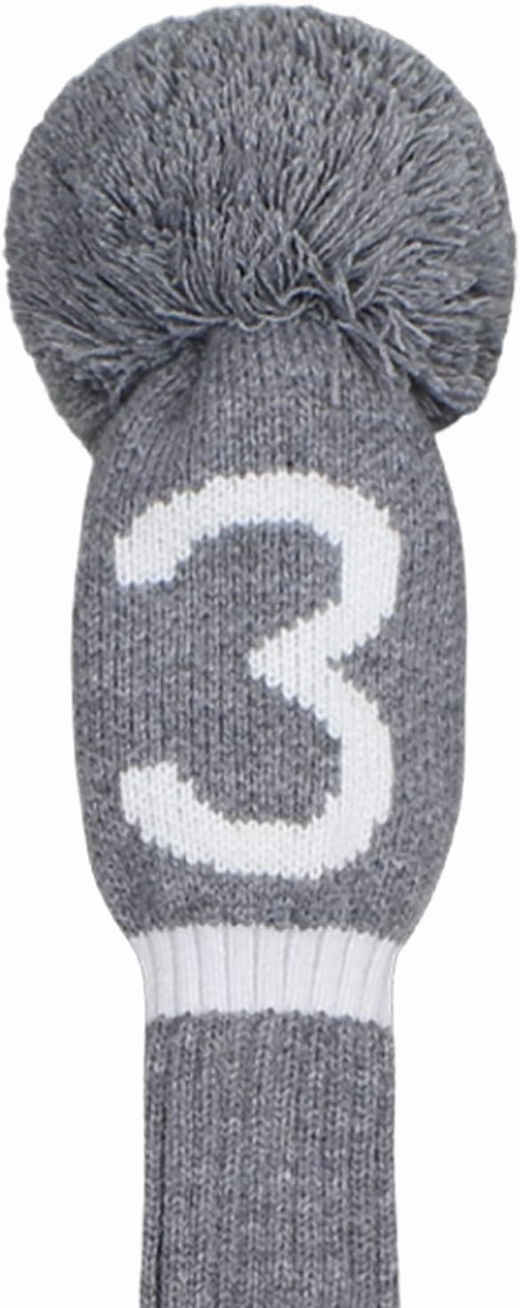 Scott Edward Grey Knit Golf Club Cover for Driver Wood(460cc) Fairway Wood and Hybrid/UT with White Big Number 1/3/4/5 PCS