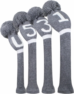 Scott Edward Grey Knit Golf Club Cover for Driver Wood(460cc) Fairway Wood and Hybrid/UT with White Big Number 1/3/4/5 PCS