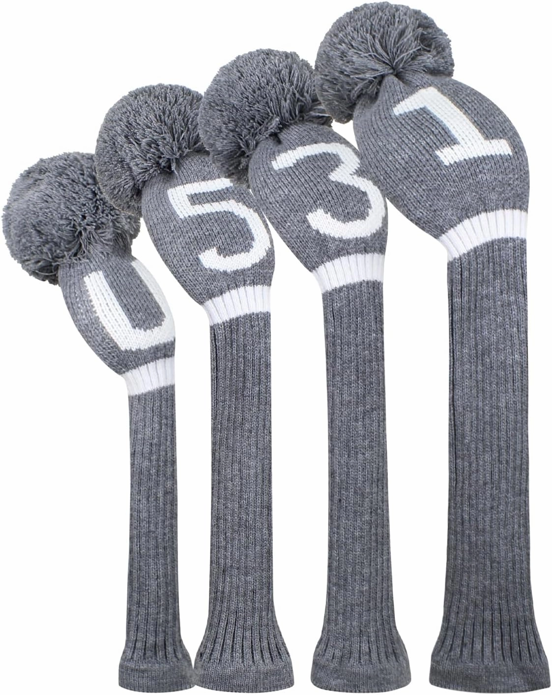 Scott Edward Grey Knit Golf Club Cover for Driver Wood(460cc) Fairway Wood and Hybrid/UT with White Big Number 1/3/4/5 PCS