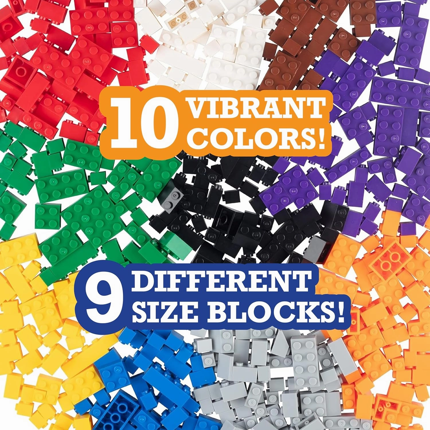 SCS Direct Building Block Bricks - Set of 500 Pc Bulk Set - 10 with 27 Bonus Roof Pieces - Tight Fit with All Major Brands- Great for Activity Tables and School Projects, Kids Gift