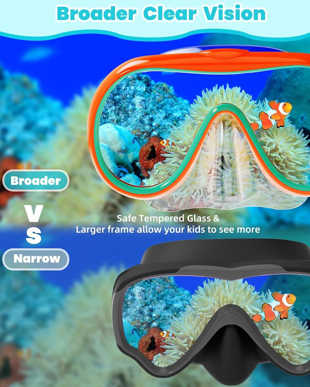 Seago 2 Pack Swim Goggles with Nose Cover, Goggles for Kids 6-14 Girls Boys Youth, Wide-Frame Swimming Goggles