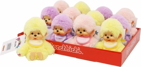 Sekiguchi 201495-Monchhichi Original, Assorted Yellow, Purple and Pink, Plush Animal Approximately 15 cm, 201495 (1 Count)