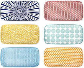 Selamica Ceramic Serving Platters, 12 Inch Serving Trays for Party Entertaining, Large Rectangular Serving Plates, Set of 6, Assorted Colors