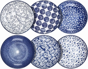 Selamica Porcelain Salad Pasta Bowls, Serving bowls, Microwave & Dishwasher Safe, Sturdy & Stackable - 26 Ounce, Set of 6, Vintage Blue