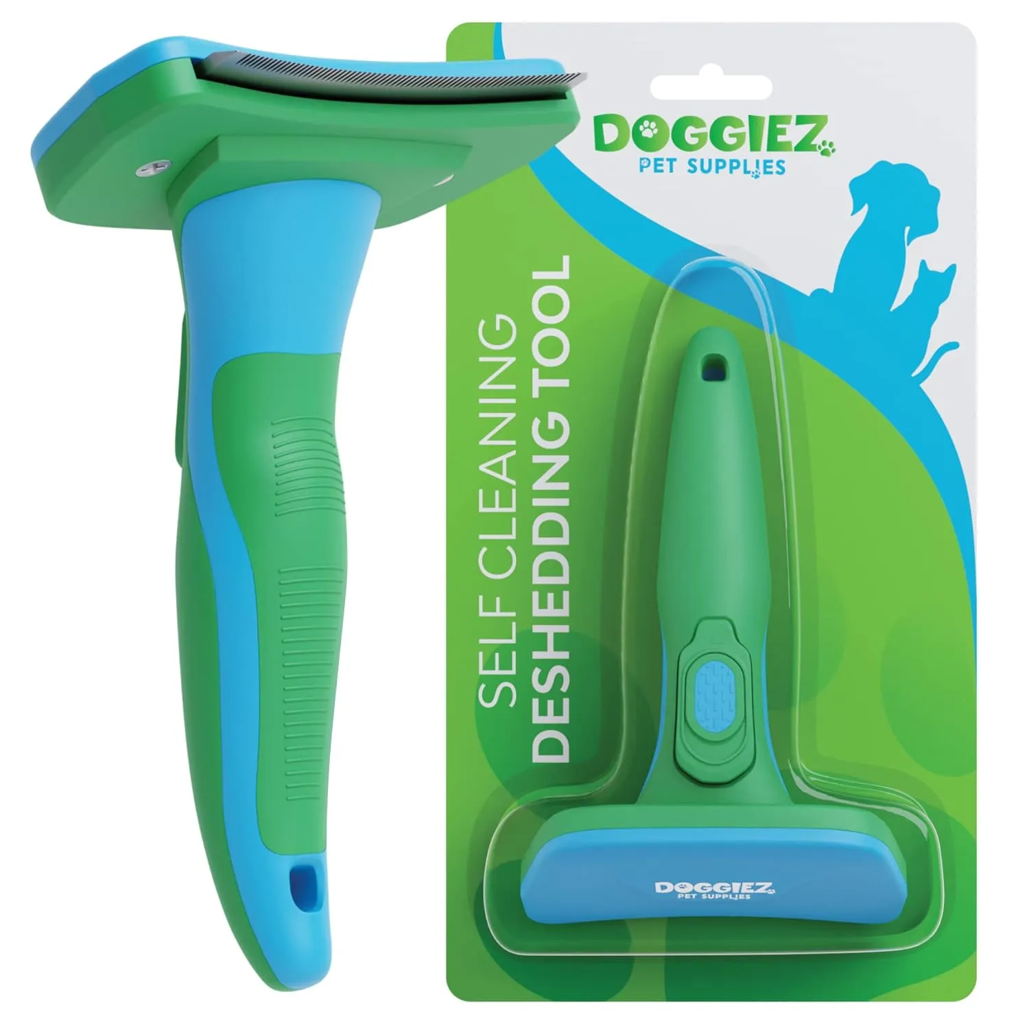 Self Cleaning Deshedding Brush for Dogs & Cats - Undercoat Deshedding Tool Dog Brush - Cat Comb Removes Loose Dirt, Hair & Fur - Large Pet Grooming Short & Long Hair Shedding