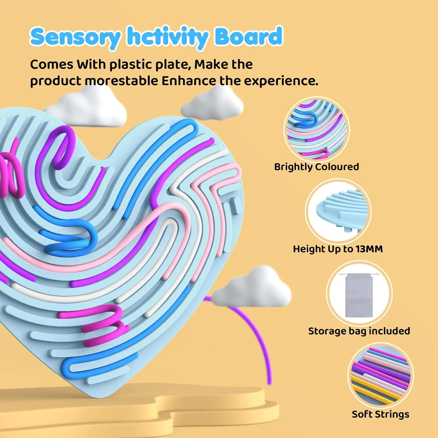 Sensory Activity Board,2pcs Fidget Toys, Busy Board for Stress Relief, Anxiety, ADHD and Calm Down, Autism Sensory Products for Kids 3  & Adults,22 Strings, Love Decompression Board